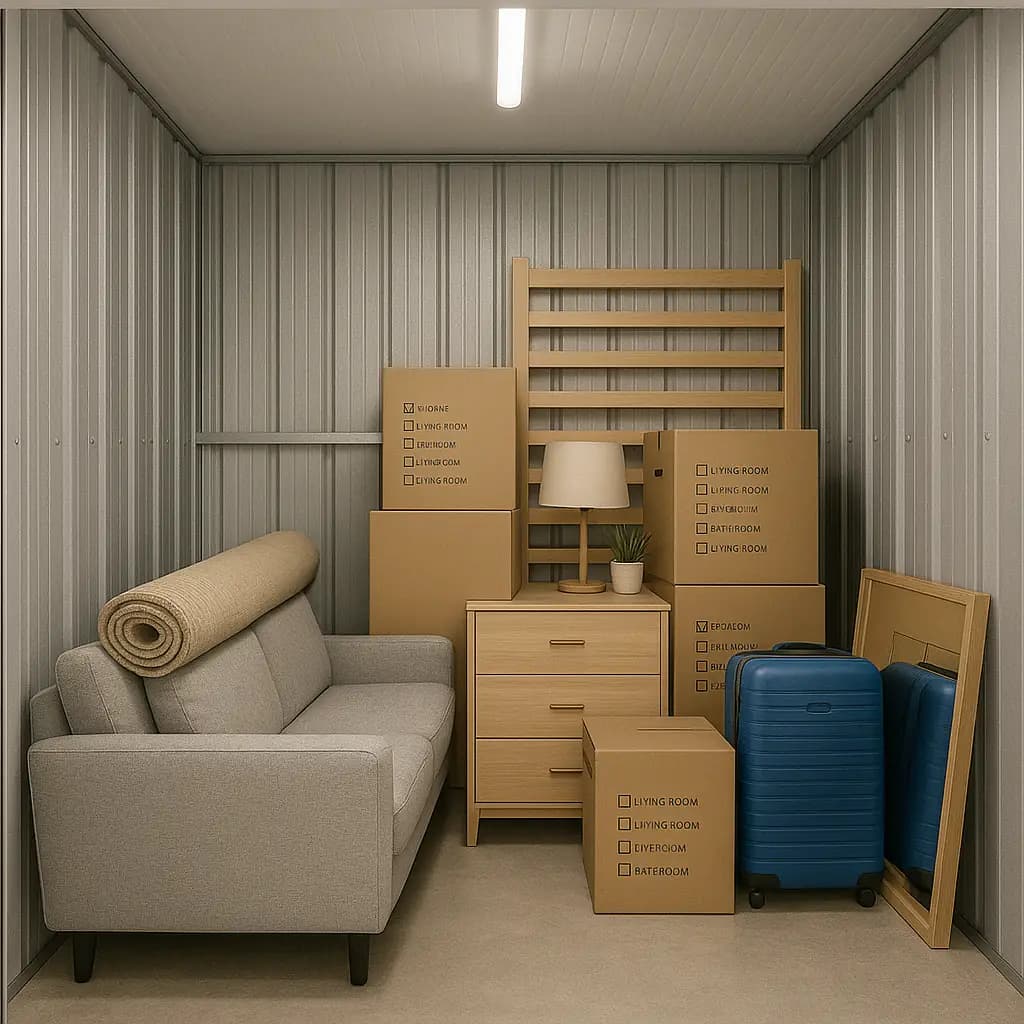 Illustrative photo of a self storage unit interior, not the specific unit