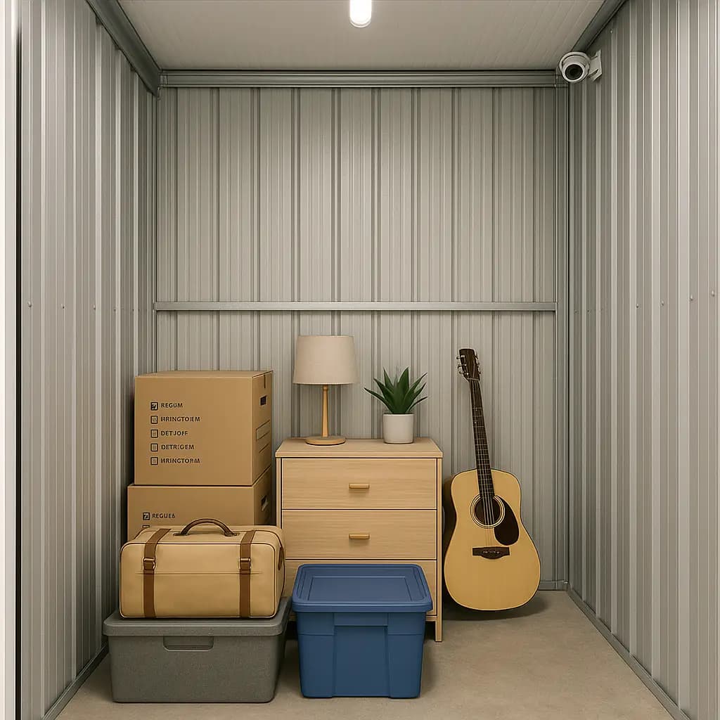 Illustrative photo of a self storage unit interior, not the specific unit