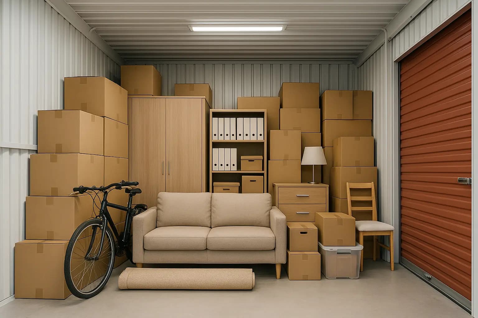 Illustrative photo of a self storage unit interior, not the specific unit
